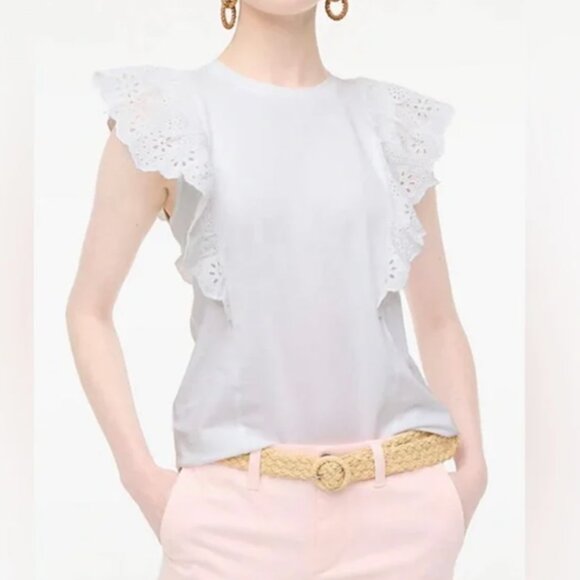 J Crew Ruffle-sleeve Eyelet Top - Picture 1 of 4